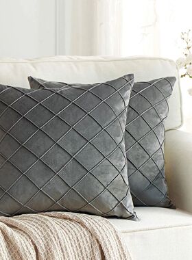 Dark Gray Velvet Cushion Covers Plaid Pillowcases 30x50cm 45