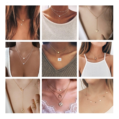 Simple Moon Star Heart Choker Necklace for Women Chain Neckl