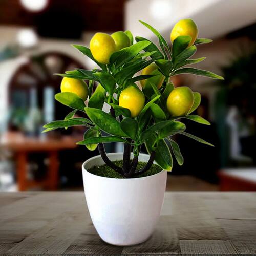 18cm*24cm Artificial Lemon Tree Potted Plastic Fake Flowers