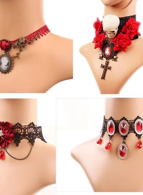 2025 Gothic Jewelry Red Bat Halloween Necklace Lace Choker N