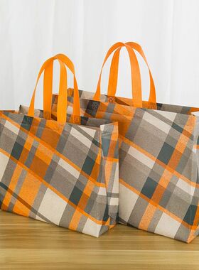 Reusable Yellow Plaid Tote Shopping Bags Non-woven Foldable