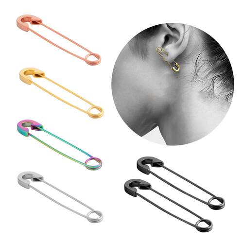 Stainless Steel Punk Pin Earrings Unique Design Paperclip Sa