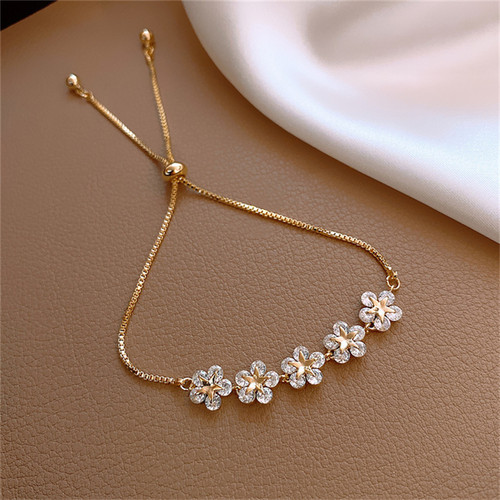 Elegant Inlaid Rhinestone Bracelets Gold Colour Flower Charm