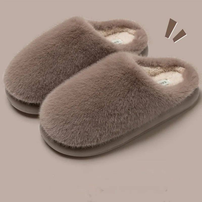 Faux Furry Warm Home Cotton Slippers Women Winter Closed Toe