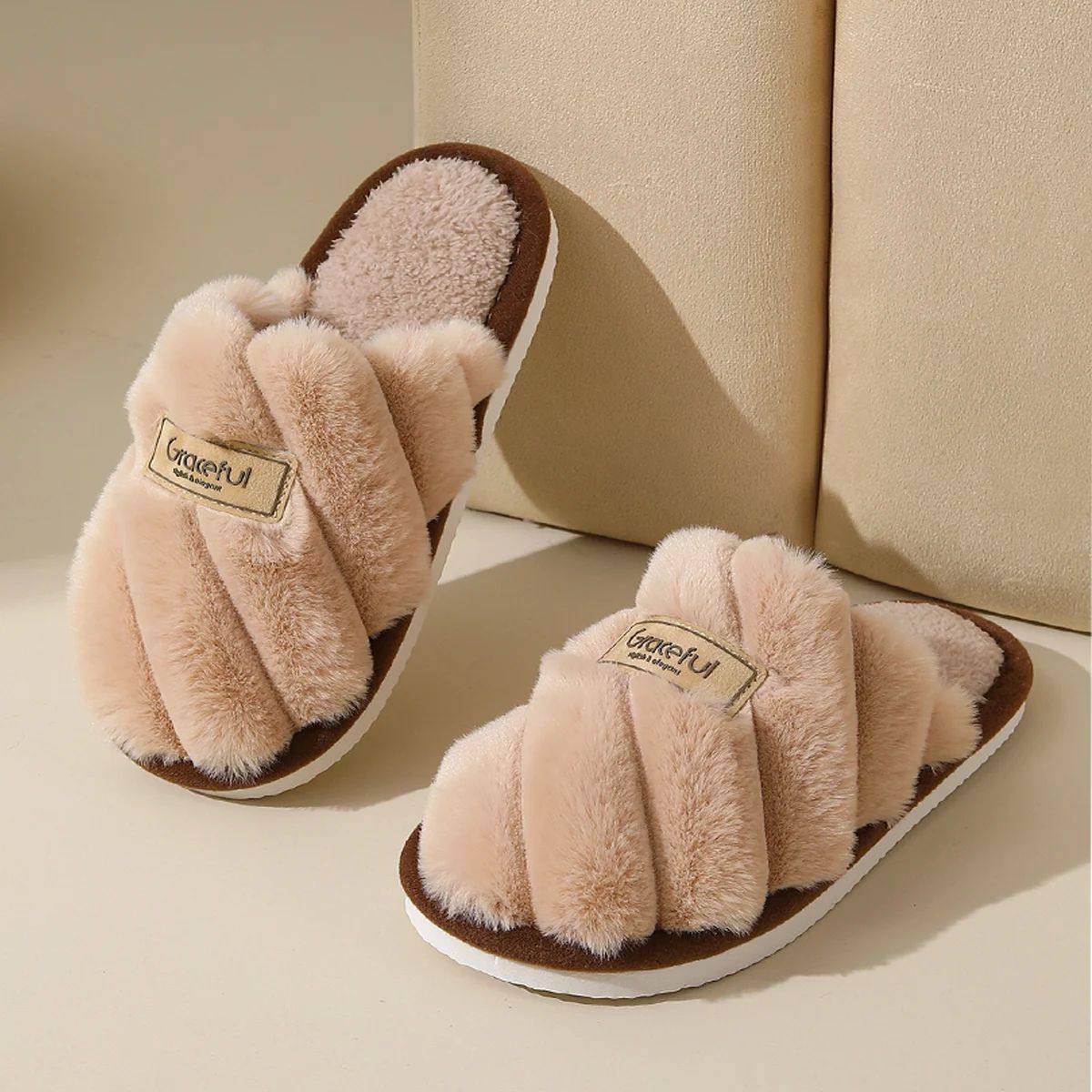 Winter Warm Plush Women Slippers Non Slip Soft Shoes Comfort