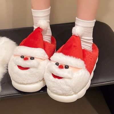 Thick Sole Fluffy Christmas Slippers Women Autumn Winter Thi