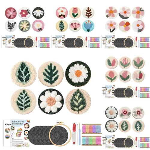6Pcs Flower Punch Needle Coaster Kit Punch Needle Embroidery