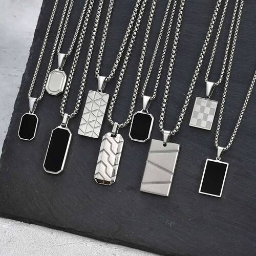 Vnox Small Dogtags Pendant Necklaces for Men, Black Silver C