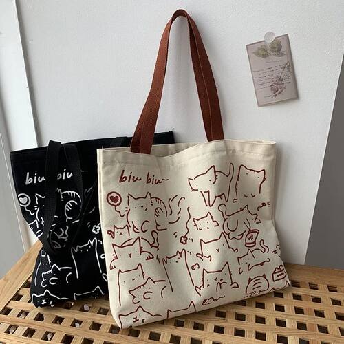 Canvas Bags Handbag for Women Shopper Cute Cat Tote Bag with