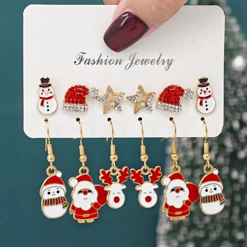 Christmas Series Snowflake Bell Earnail Combination Set Cros