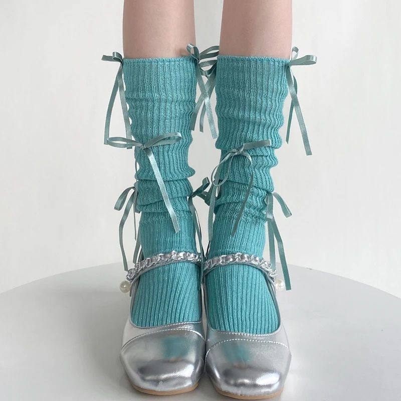 Ballet Style Multi Bowknot Women's SocksCotton Elastic High