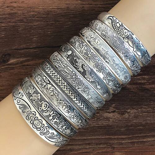 Vintage Antique Silver Color Animal Snake Flower Pattern Ban