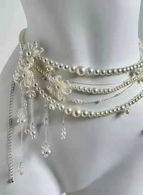 Y2K Designer Belt Multilayer Pearl Waist Chain for Women'sRe