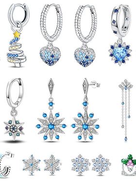 Women's 925 Sterling Silver Snowflake Christmas Sparkling Zi
