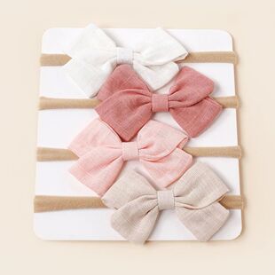4pcs Baby Bamboo Cotton Bow Nylon Headband Girls Cute Hairba