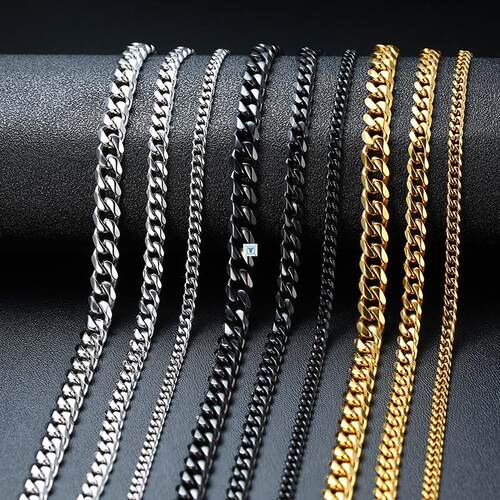 Basic Punk Stainless Steel Necklace for Men Women Curb Cuban