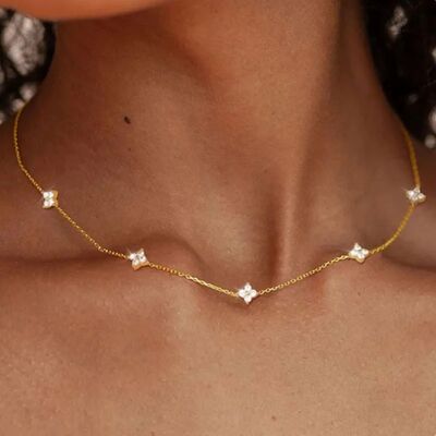925 Silver Plated Four-leaf Flower Zircon Chain Necklace for
