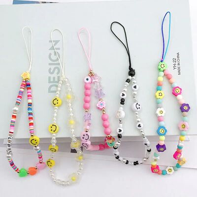 Fashion Charm Pearl Clay Beaded Mobile Phone Chain Acrylic C