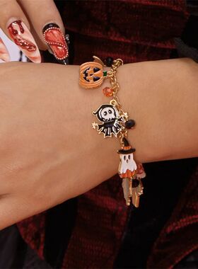 Halloween Funny Pumpkin Ghost Bracelet For Women Black Bat S