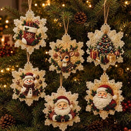 6-Piece Christmas Pearl Diamond Painting DIY Kit, Handmade C