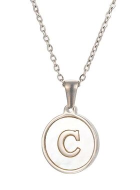 Initial Letter Necklace A-Z White Shell Round Alphabet Penda
