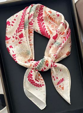 Silk Square Scarf Women Floral Print Soft Satin Kerchief Hai