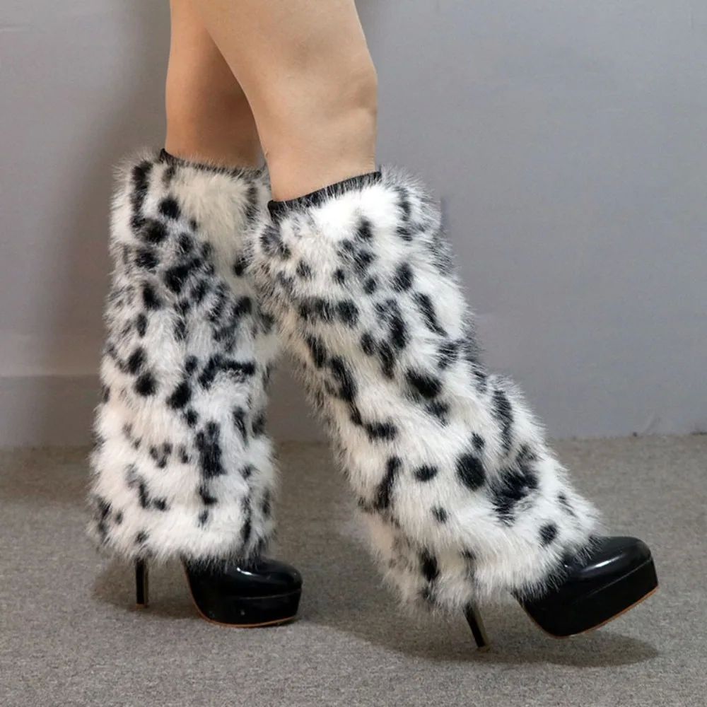 Fashion Faux Fur Leopard Leg Warmers ThickenedLong Tube Stoc