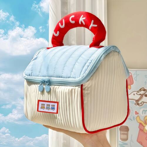 Cartoon pattern cute hut handbag girls large capacity cosmet