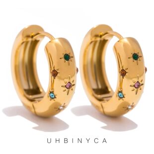 Classic Inlaid Zircon Hoop Earrings for Women, Stainless Ste
