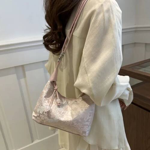 Sweet Embroidery Shoulder Bag Nylon Texture Pearl Pendant Cr