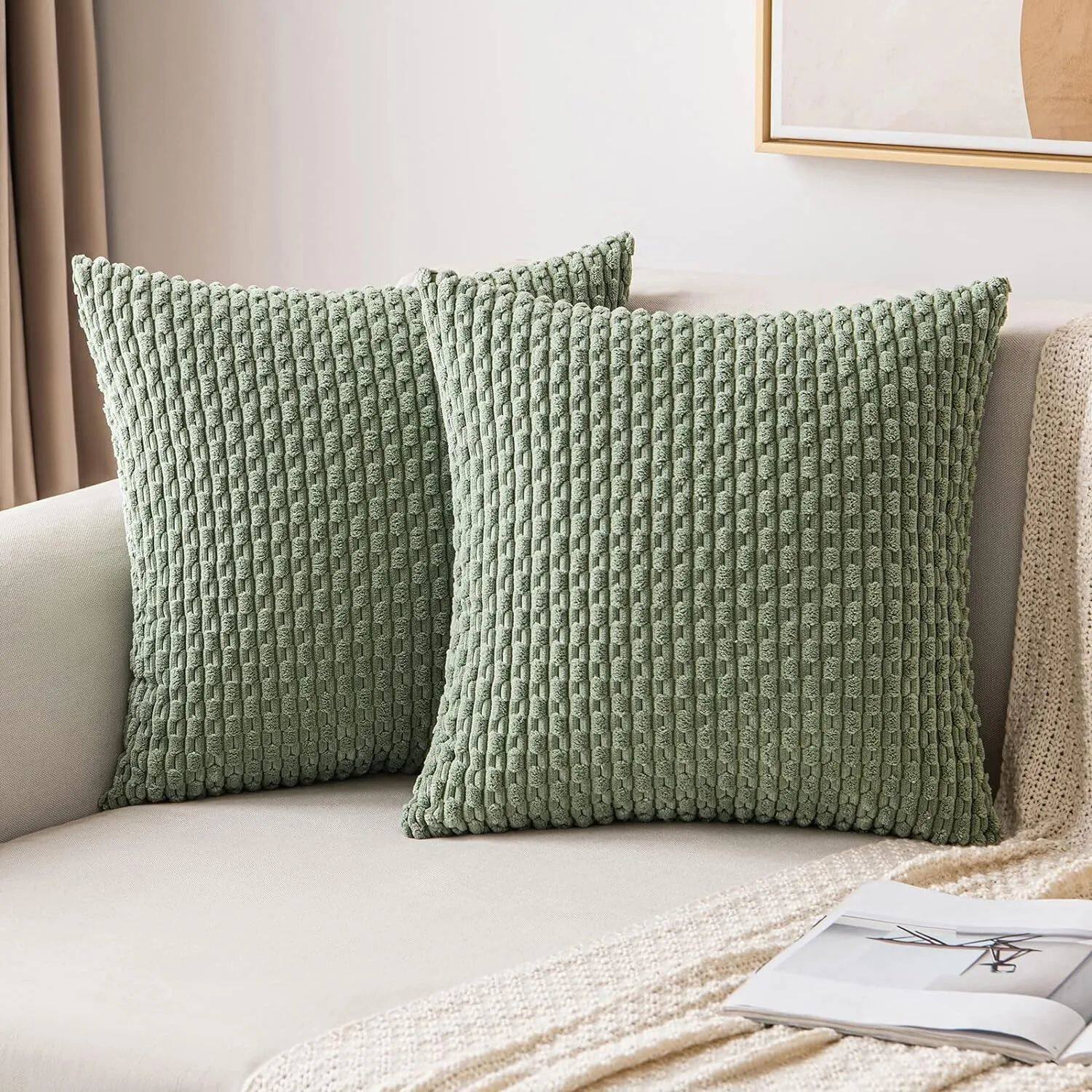 Spring Sage Green Decorative Throw Pillow Covers 18x18 Soft