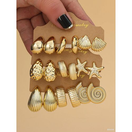 3PAIRS-6PAIRS/Set Fashionable &Golden Starfish, Seashell, Sm