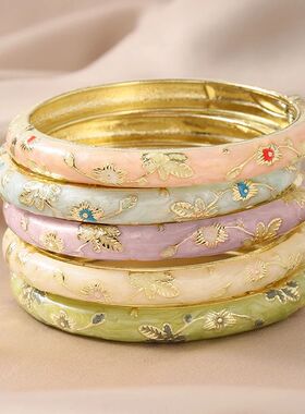 5PCS Fine Small Flower Cloisonne Enamel Bangles For Women Vi