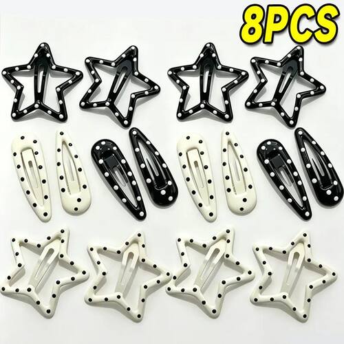 4/8pcs Fashion Polka Dot Hair Clip Korean Black White Color