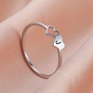 Initial Letter Ring for Women Stainless Steel A-Z Alphabet D