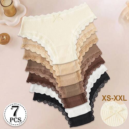 7PCS NewCotton Women's Underwear Solid Color Comfortable Bre