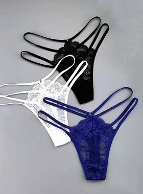 3 Pcs Lace Thin Strap Thong Women Low Waist Sexy Perspective