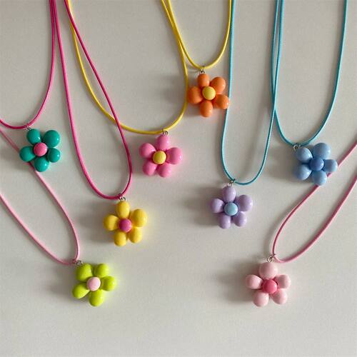Sweet Colorful Flower Pendant Necklace for Women Girl Floral