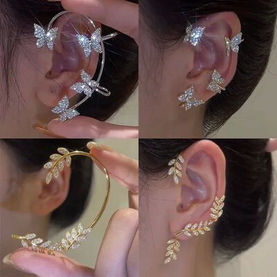 Silver Plated Metal Leaf Butterfly Clip Earrings for Women E