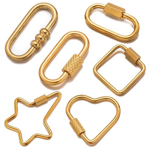 5pcs Gold Stainless Steel Heart Screw Carabiner Lock Connect