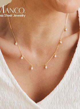 EManco New Pearl Pendant Necklace Stainless Steel Clavicle C