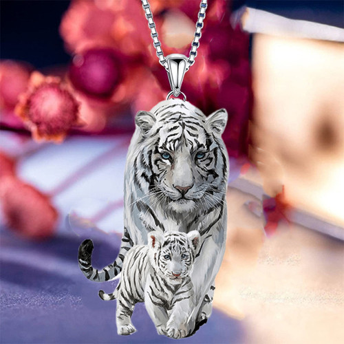 Fashion Mother and Child White Tiger Necklace Charm White Ti