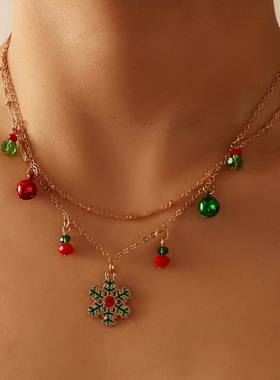 Delicate Colorful Bells Crystal Christmas Tree Pendant Neckl