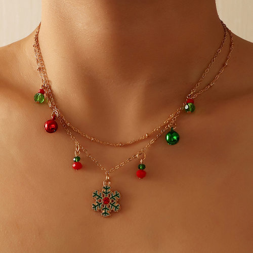 Delicate Colorful Bells Crystal Christmas Tree Pendant Neckl