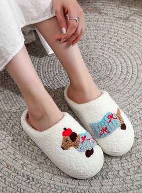 Dachshund Pet Pattern Embroider Plush Home Thick-Soled Comfo