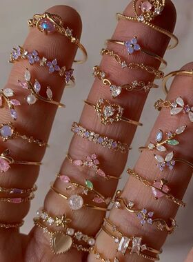 New  Cute Colorful Zircon Flower Ring For Women GirlVintage