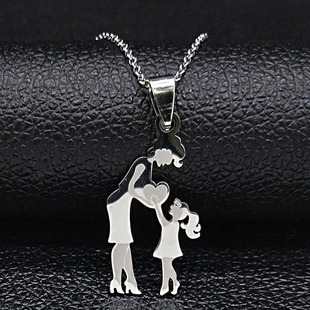 Mom Daughter Family Necklace Stainless Steel Chain Children