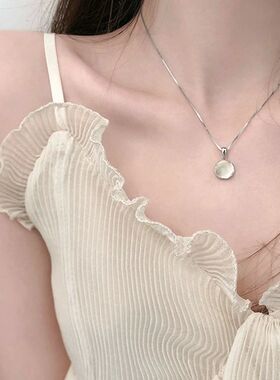 KoreanElegant Round Crystal Pendant Necklace Simple Design E