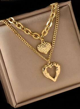316L Stainless Steel Small Uneven Folds 2 Love Necklace High