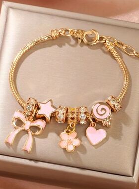 adjustable heart shaped bracelet Women bow heart shaped fash
